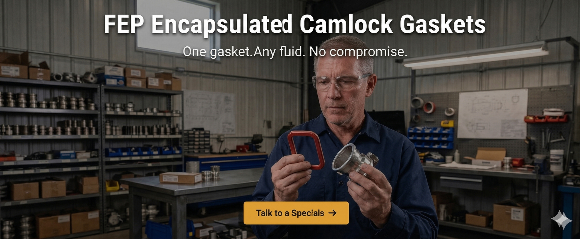 FEP Encapsulated Camlock Gaskets - engineer inspecting seal components